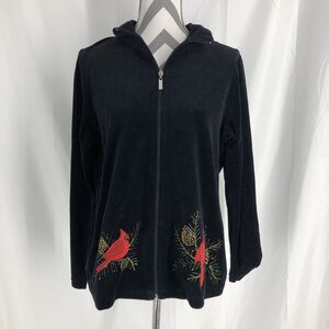 Seventh Avenue Jacket Womens Large Velour Black Emboridered Cardinal Full Zip